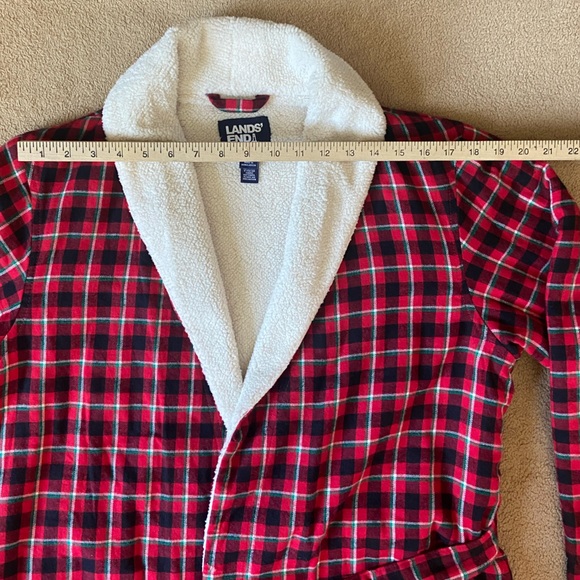 Lands' End women's red plaid flannel sherpa fleece lined long robe size XS - Picture 13 of 15